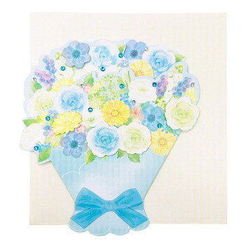 グリーティングカード 寄せ書き　ブルー系花束