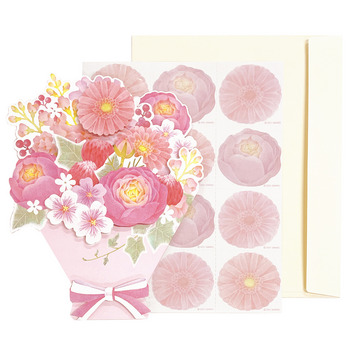 グリーティングカード 寄せ書き　ピンク系花束（小）