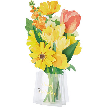 グリーティングカード 誕生日祝い　透明花瓶に黄色い花