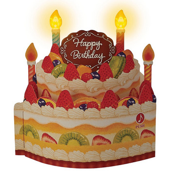 グリーティングカード 誕生日祝い　ライト＆メロディー　２段ケーキ