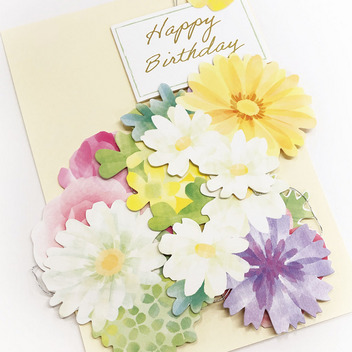 グリーティングカード 誕生日祝い　つるして飾るカラフルお花