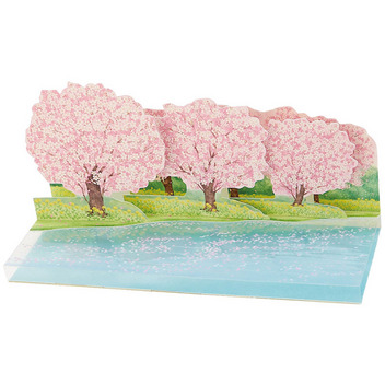 グリーティングカード 春　透明素材水面に散り桜
