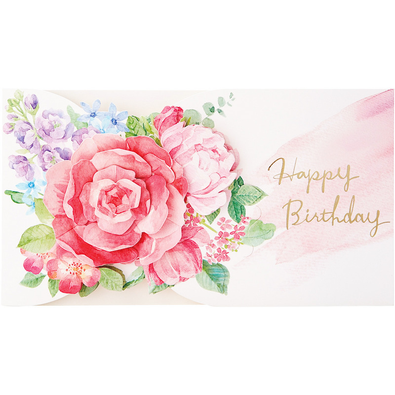 グリーティングカード 誕生日祝い　半立体の花　ピンク