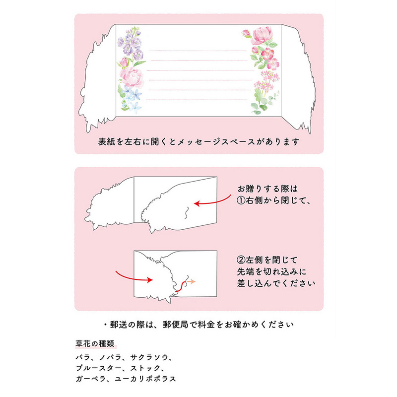 グリーティングカード 誕生日祝い　半立体の花　ピンク