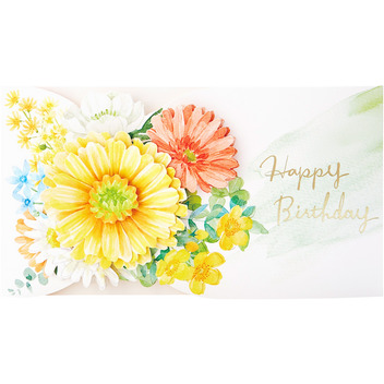 グリーティングカード 誕生日祝い　半立体の花　カラフル