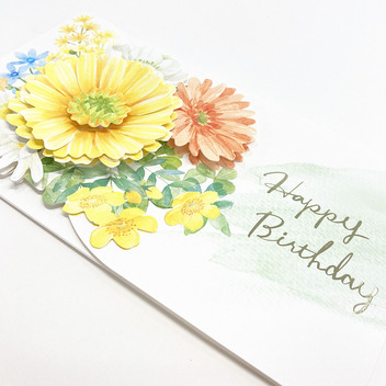 グリーティングカード 誕生日祝い　半立体の花　カラフル