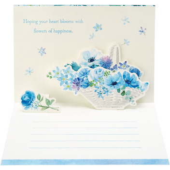 グリーティングカード 多目的　青い花総柄