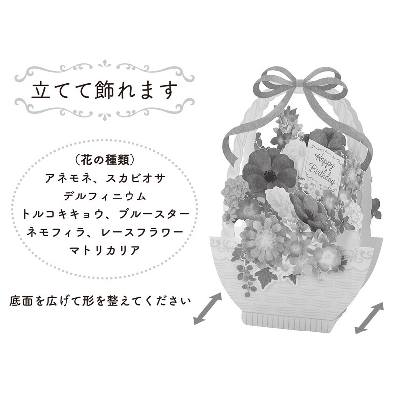 グリーティングカード 誕生日祝い　ブルー系花かご