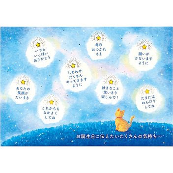 グリーティングカード 誕生日祝い　流れ星とネコ