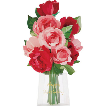 グリーティングカード 誕生日祝い　透明花瓶に赤い花