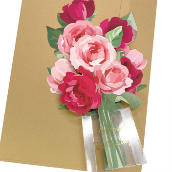 グリーティングカード 誕生日祝い　透明花瓶に赤い花