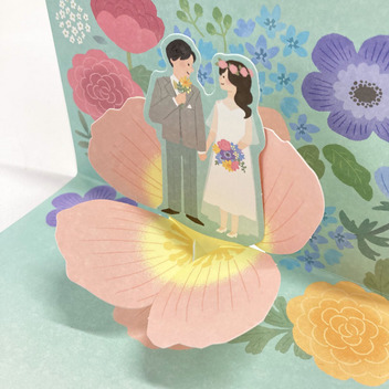 グリーティングカード 結婚祝い　花と新郎新婦