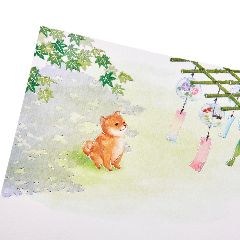 グリーティングカード サマー　ポストカード　柴犬と風鈴