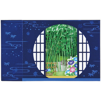 グリーティングカード サマー　丸窓夏の日本庭園