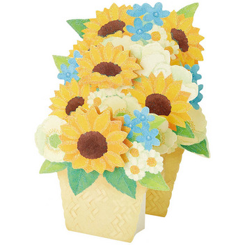 グリーティングカード サマー　ヒマワリと夏の花かご