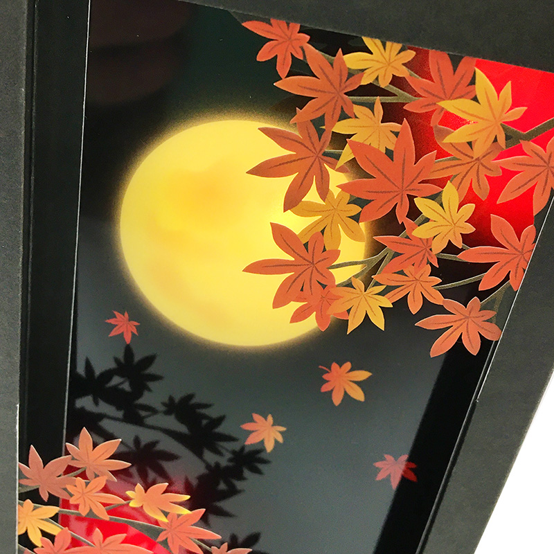 グリーティングカード 秋　ライト＆サウンド　紅葉と月