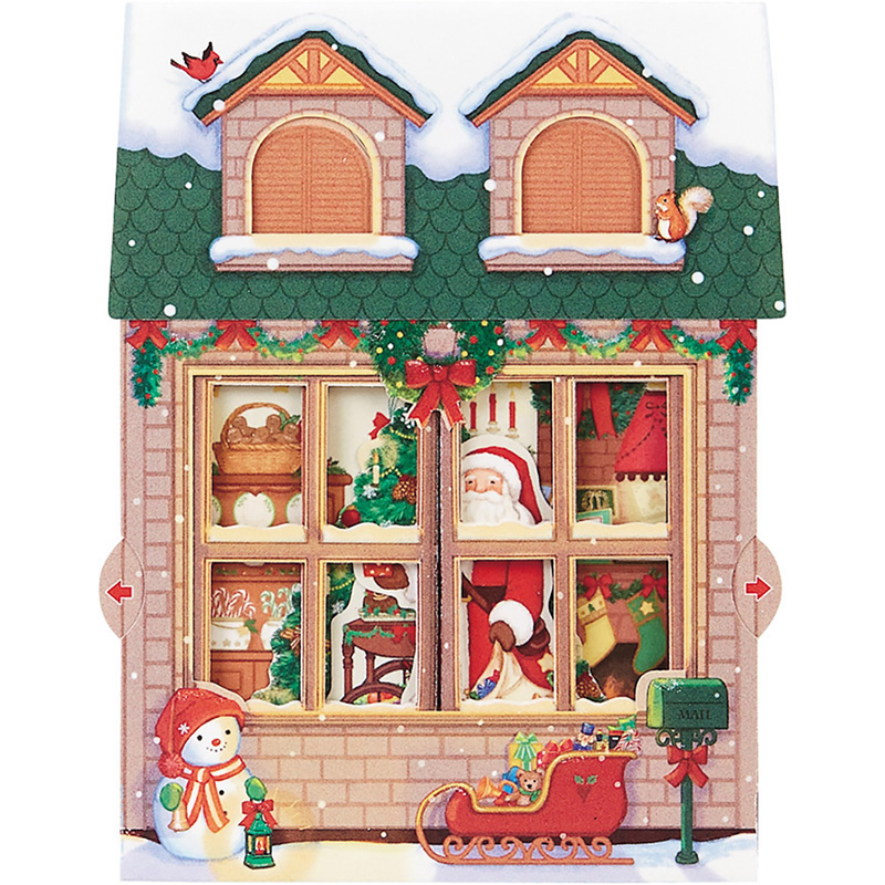 グリーティングカード クリスマス　家の中にサンタ