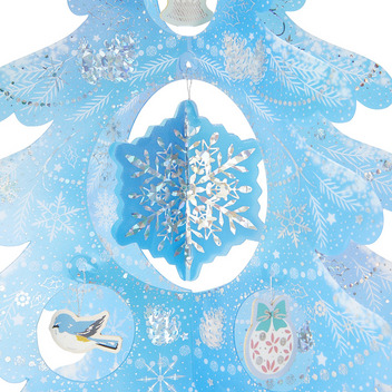 グリーティングカード クリスマス　雪の結晶水色透明ツリー