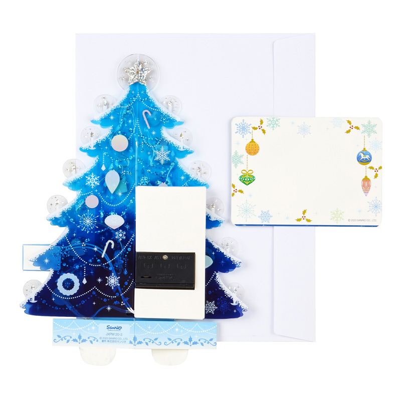 グリーティングカード クリスマス　ライト＆メロディー　青い透明ツリー
