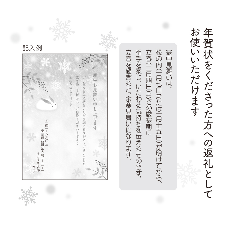グリーティングカード 寒中見舞い　ポストカード　雪うさぎ