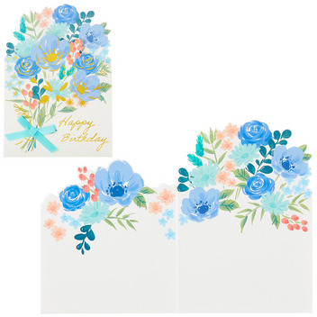 グリーティングカード 誕生日祝い　花束ブルー
