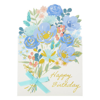 グリーティングカード 誕生日祝い　花束ブルー