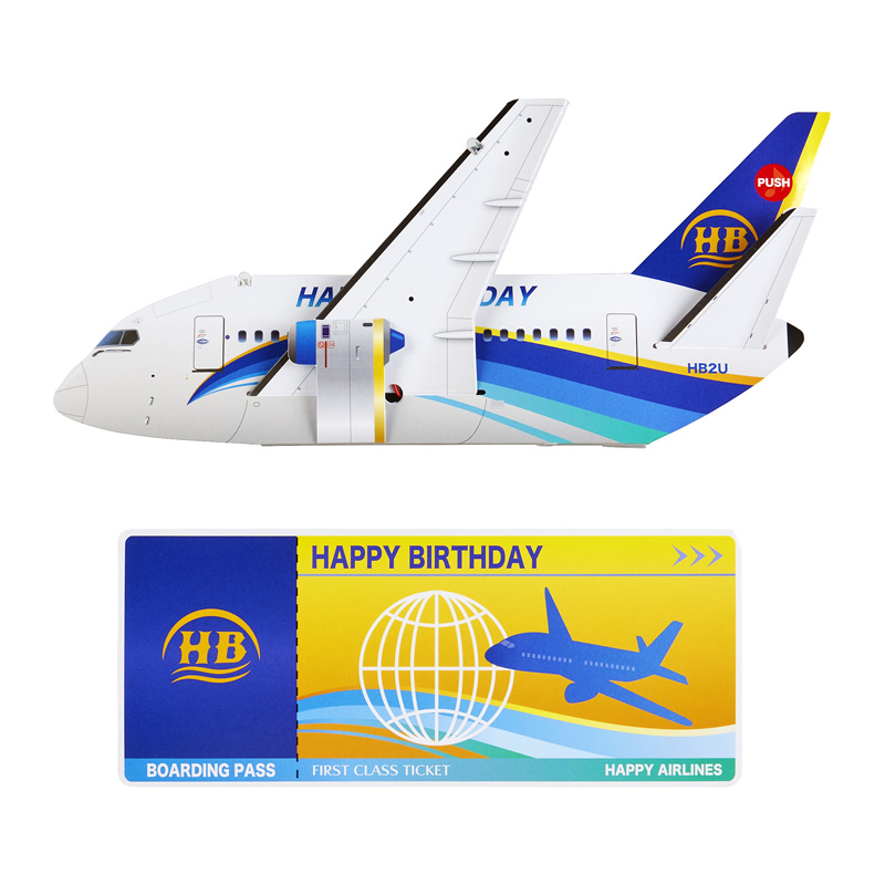 グリーティングカード 誕生日祝い　ライト＆メロディー　飛行機