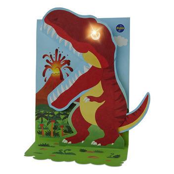 グリーティングカード 誕生日祝い　ライト＆メロディー　恐竜