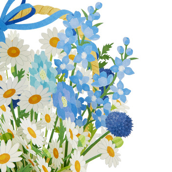 グリーティングカード 多目的　レーザーカット青い花の花かご