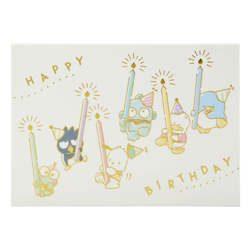 グリーティングカード 誕生日祝い　ミニカード　はぴだんぶいケーキを囲む