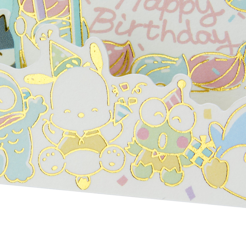 グリーティングカード 誕生日祝い　ミニカード　はぴだんぶいケーキを囲む