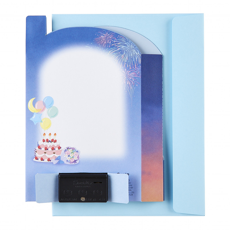 グリーティングカード 誕生日祝い　ライト＆メロディー　花火とテーマパーク