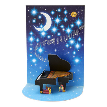 グリーティングカード 誕生日祝い　ライト＆メロディー　ピアノと夜空