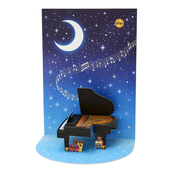 グリーティングカード 誕生日祝い　ライト＆メロディー　ピアノと夜空