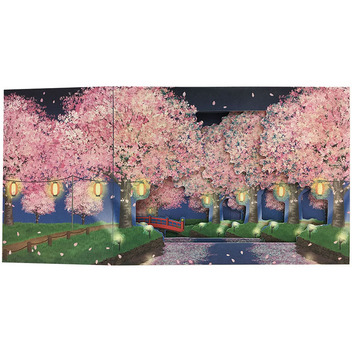 グリーティングカード 春　箱形　夜の桜並木
