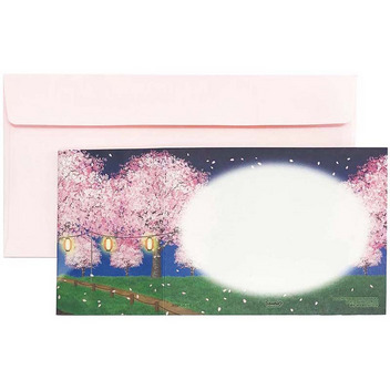 グリーティングカード 春　箱形　夜の桜並木