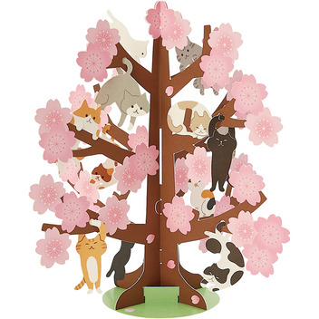グリーティングカード 春　桜の木にネコ