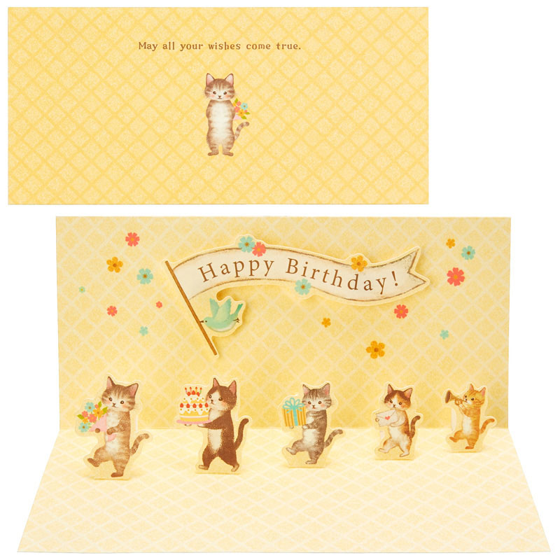 グリーティングカード 誕生日祝い　ネコ行進