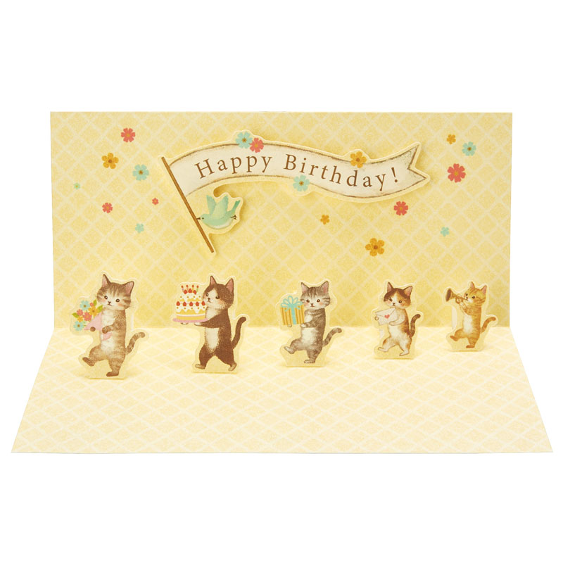 グリーティングカード 誕生日祝い　ネコ行進