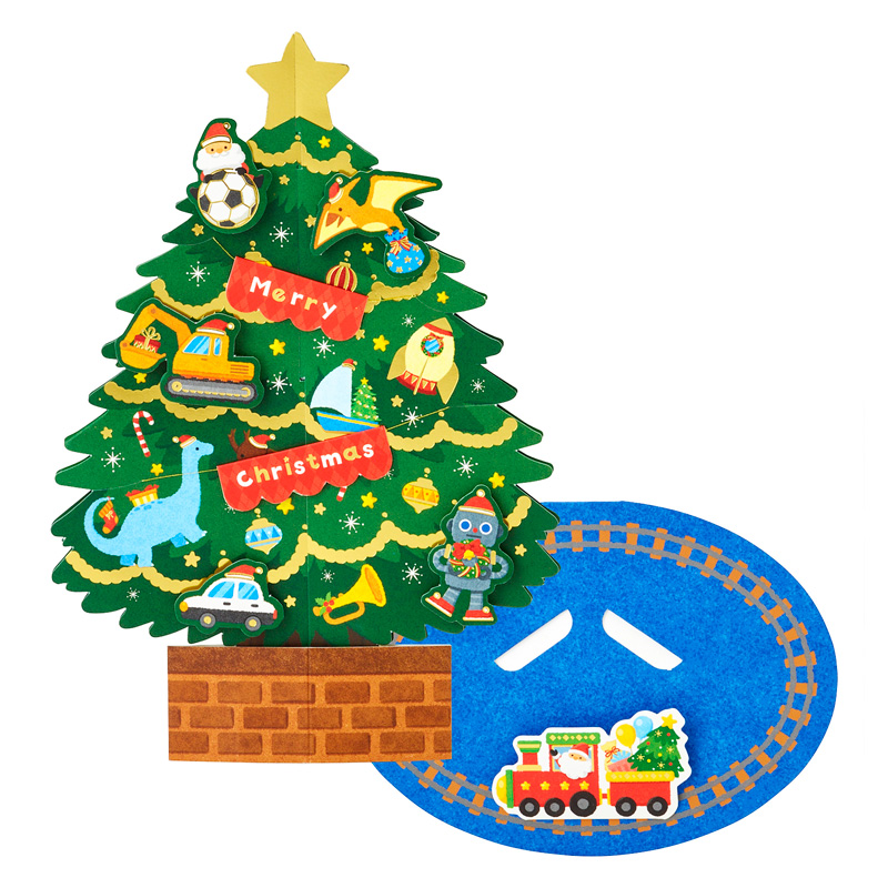 グリーティングカード クリスマス　乗り物と恐竜のツリー