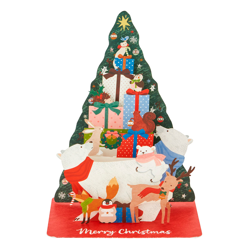 グリーティングカード クリスマス　動物のツリー