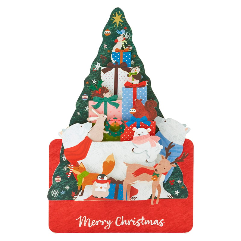 グリーティングカード クリスマス　動物のツリー