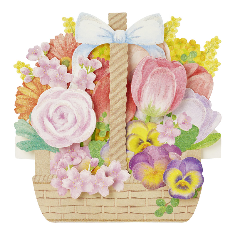 グリーティングカード 春　花かごに春の花