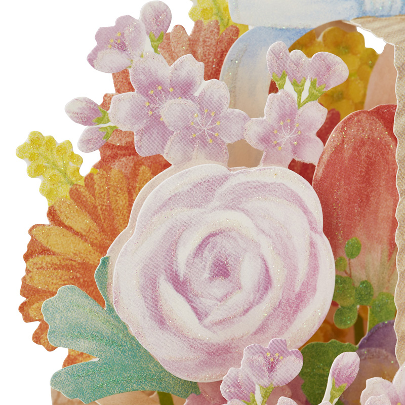 グリーティングカード 春　花かごに春の花