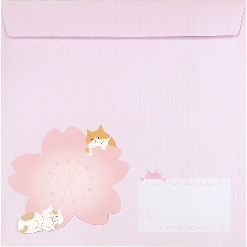 グリーティングカード 春　桜の木にネコ
