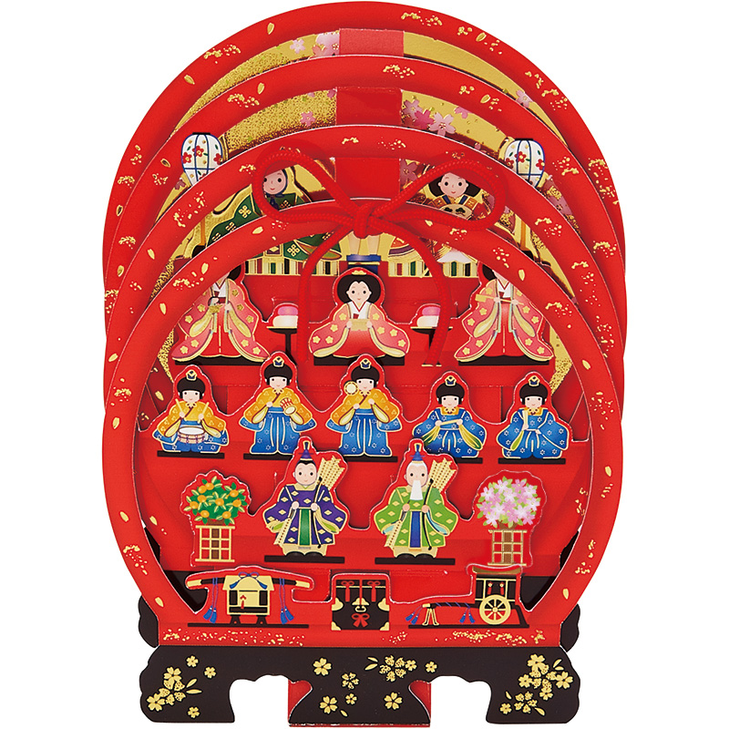 グリーティングカード ひなまつり　丸棚ひな段飾り