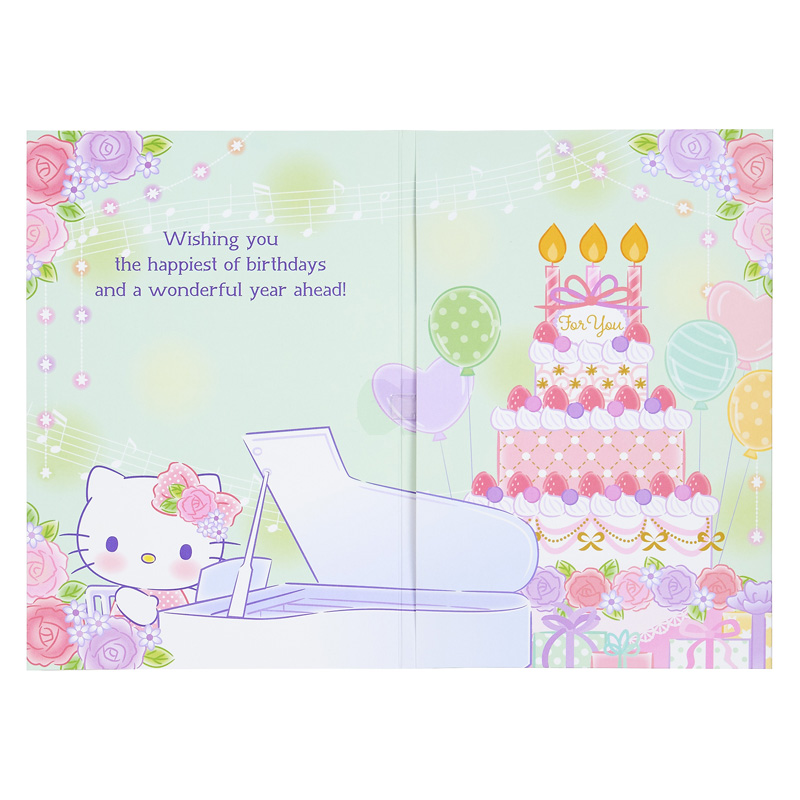 グリーティングカード 誕生日祝い　ライト＆メロディー　ハローキティケーキ