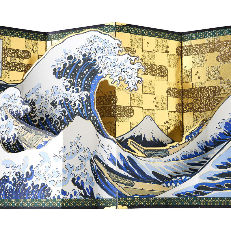 グリーティングカード 多目的　金びょうぶ神奈川沖浪裏