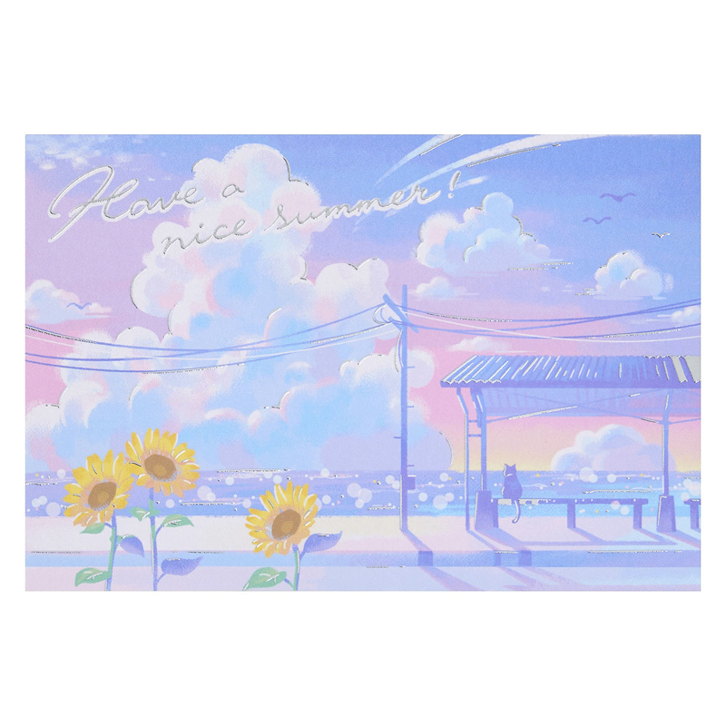 グリーティングカード サマー　ポストカード　駅