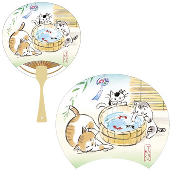  サマー　ネコと金魚うちわ